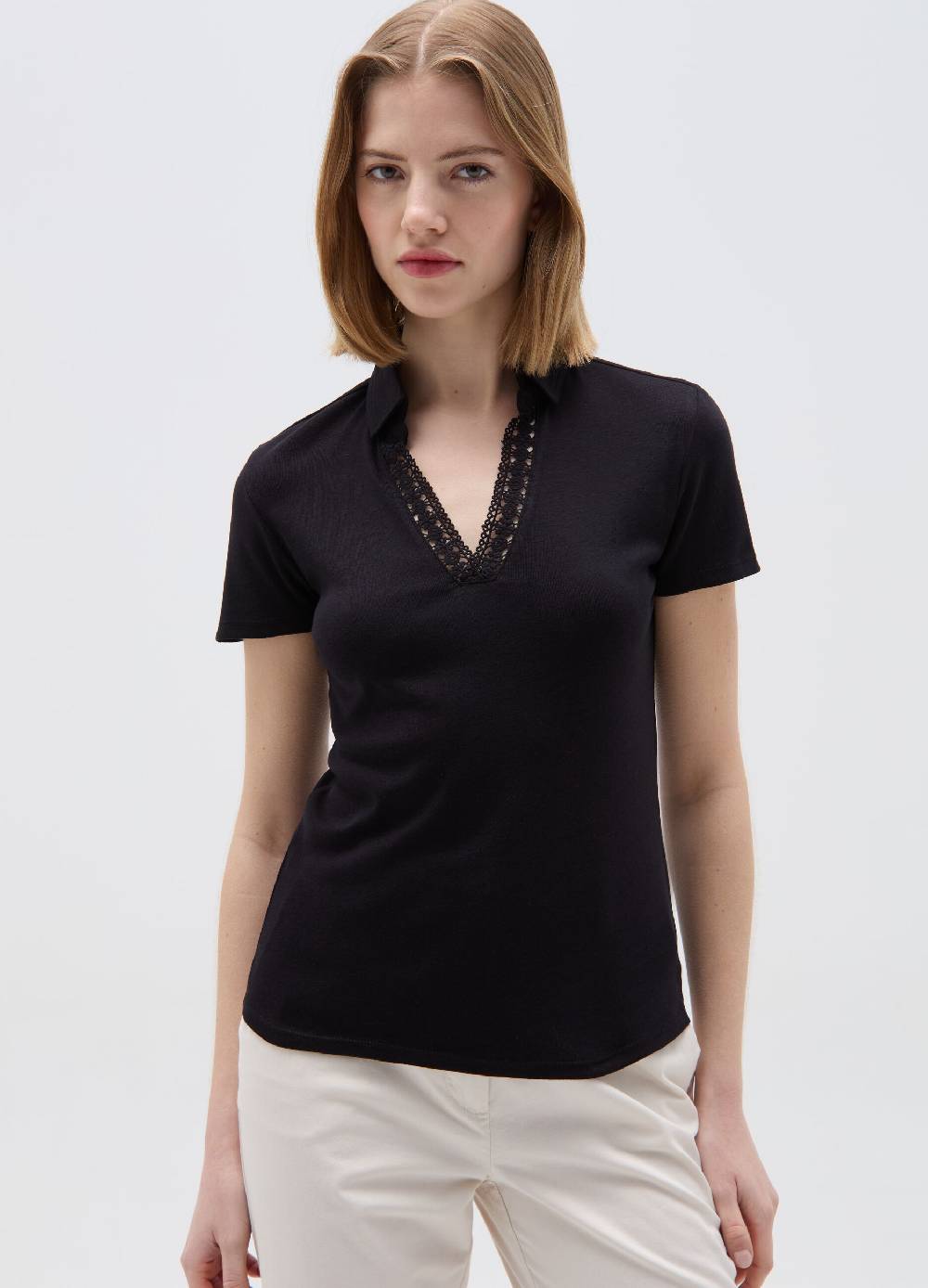 Ovs T-shirt scollo a polo con inserto crochet Nuovo
