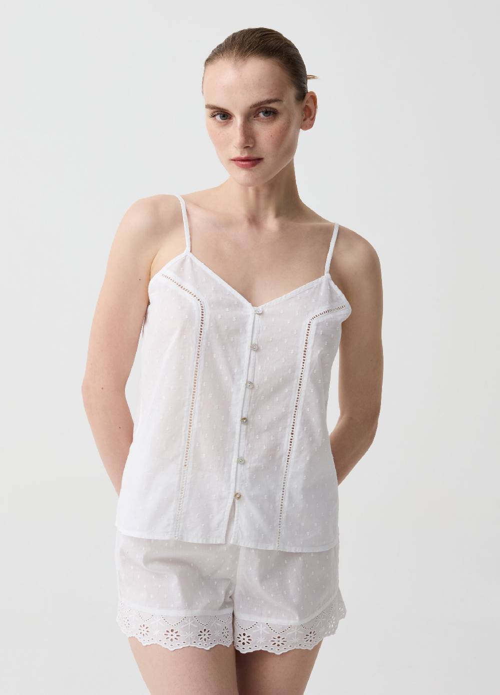Ovs Shorts pigiama in cotone dobby con sangallo Promozione Limitata