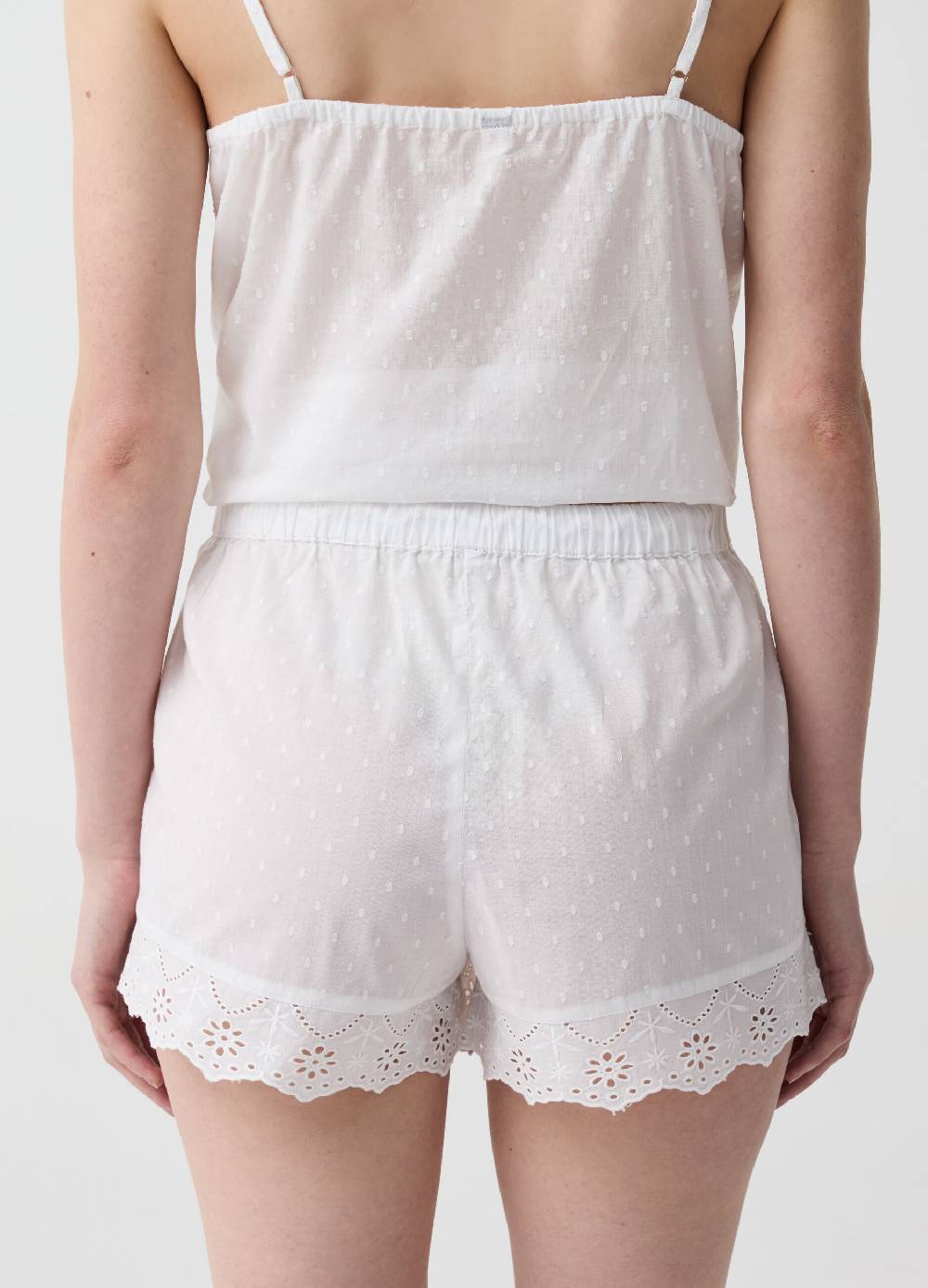 Ovs Shorts pigiama in cotone dobby con sangallo Promozione Limitata