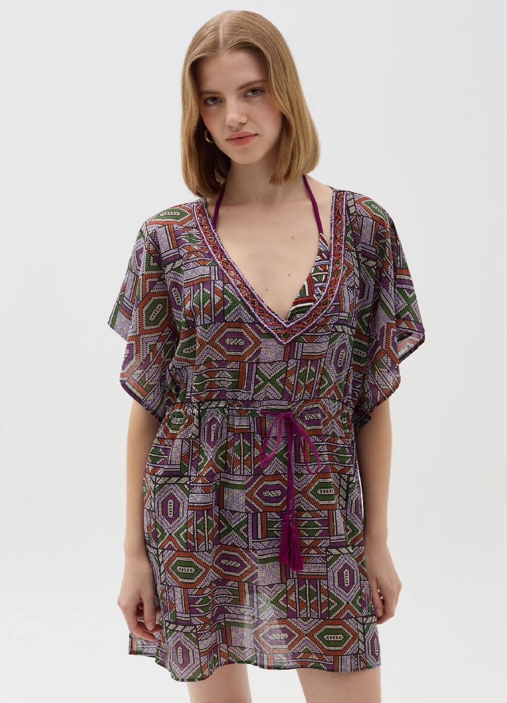 Ovs Poncho copri costume con stampa e perline Flash Sale