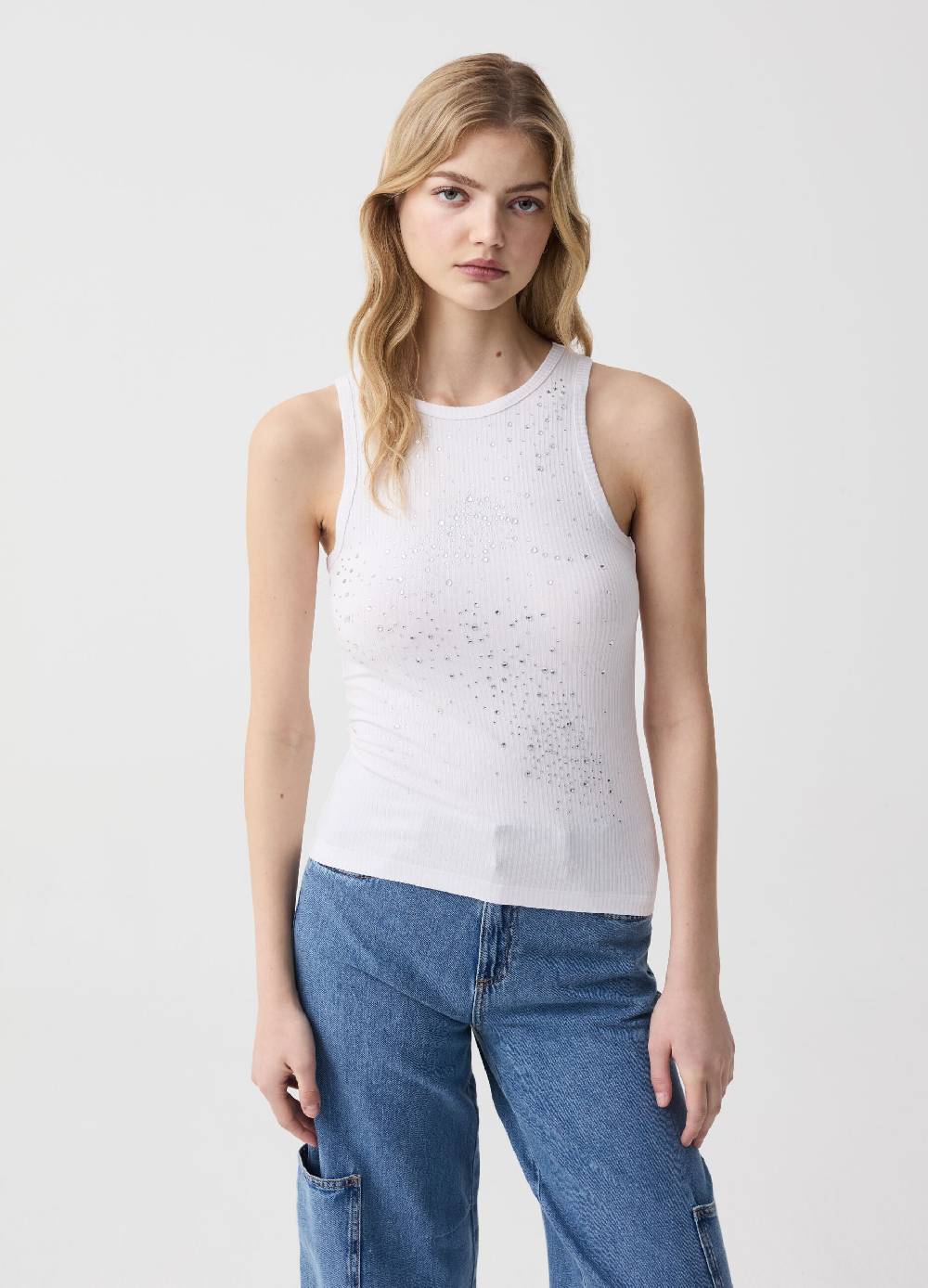 Ovs Tank top a costine con strass Sconti questo mese