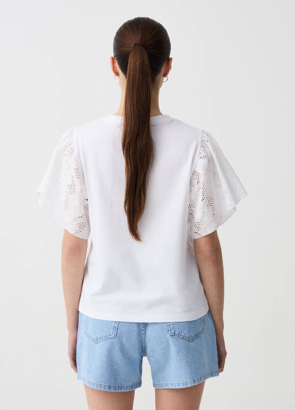 Ovs T-shirt in cotone con maniche in sangallo Vendite Flash