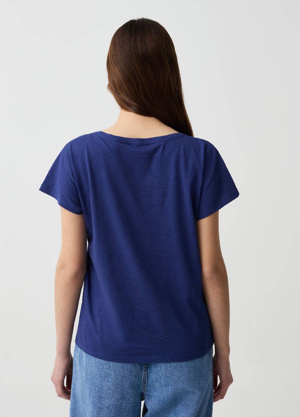 Ovs T-shirt in lino e cotone con scollo a V Offerta Giorno del Papà