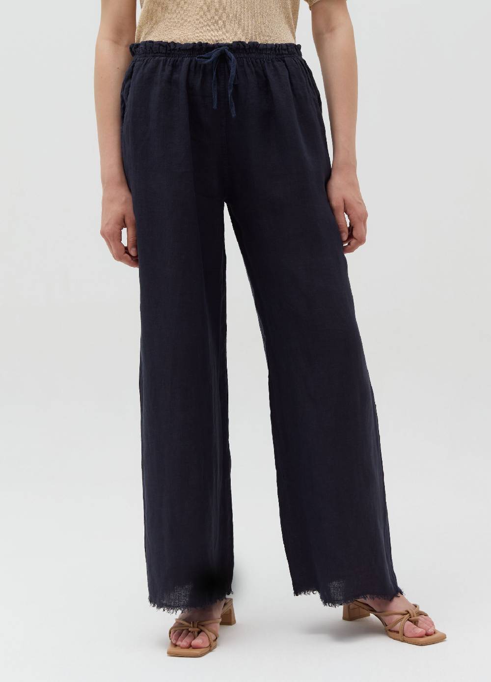 Ovs Pantalone wide leg sfrangiato in lino Esporta salva