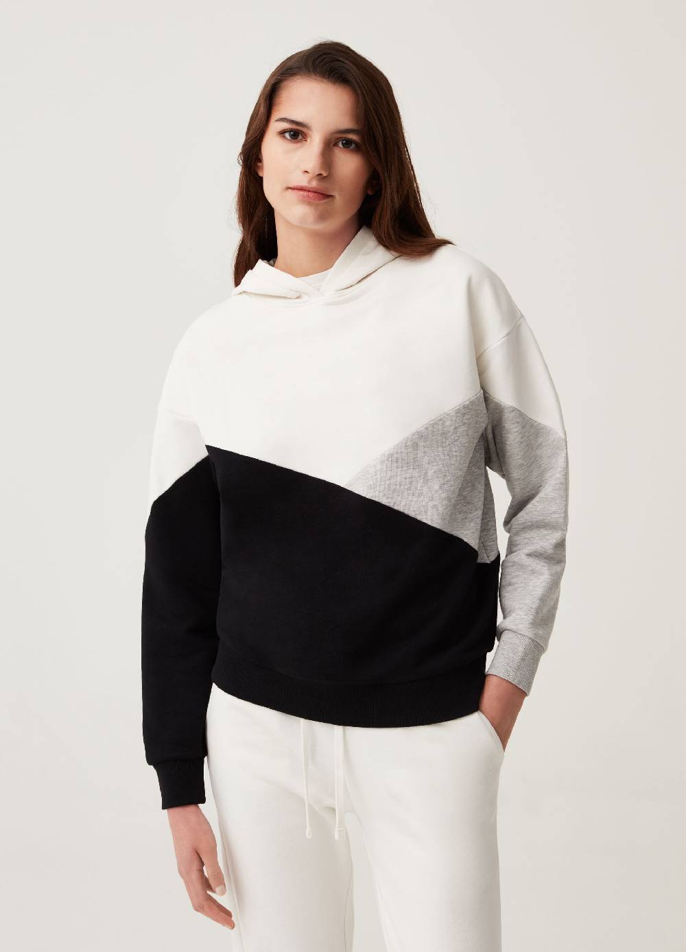 Ovs Felpa Fitness color block con cappuccio Saldi Di Fabbrica