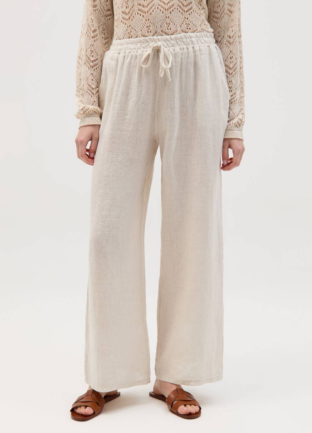 Ovs Joggers wide leg in lino con coulisse Saldi Di Fabbrica