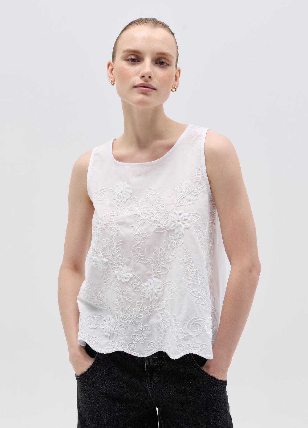 Ovs Tank top in cotone con ricamo floreale Negozio