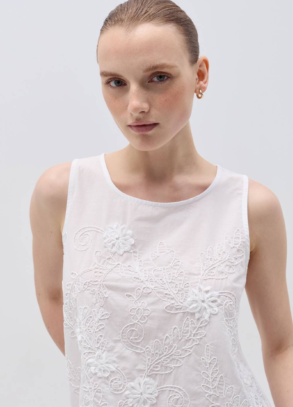 Ovs Tank top in cotone con ricamo floreale Negozio