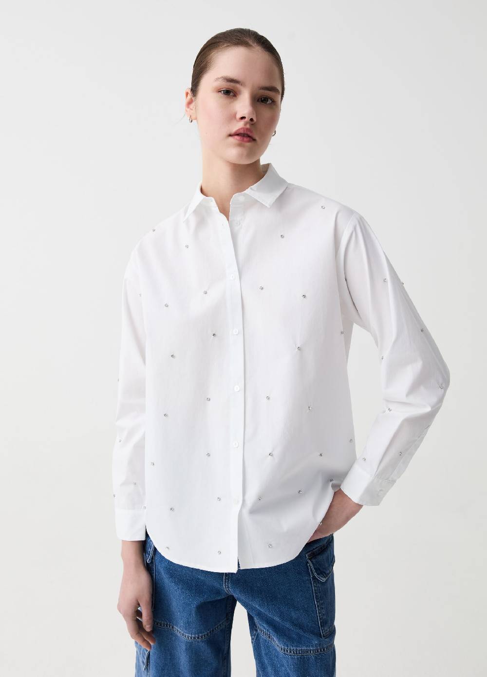 Ovs Camicia over in cotone con strass Flash Sale