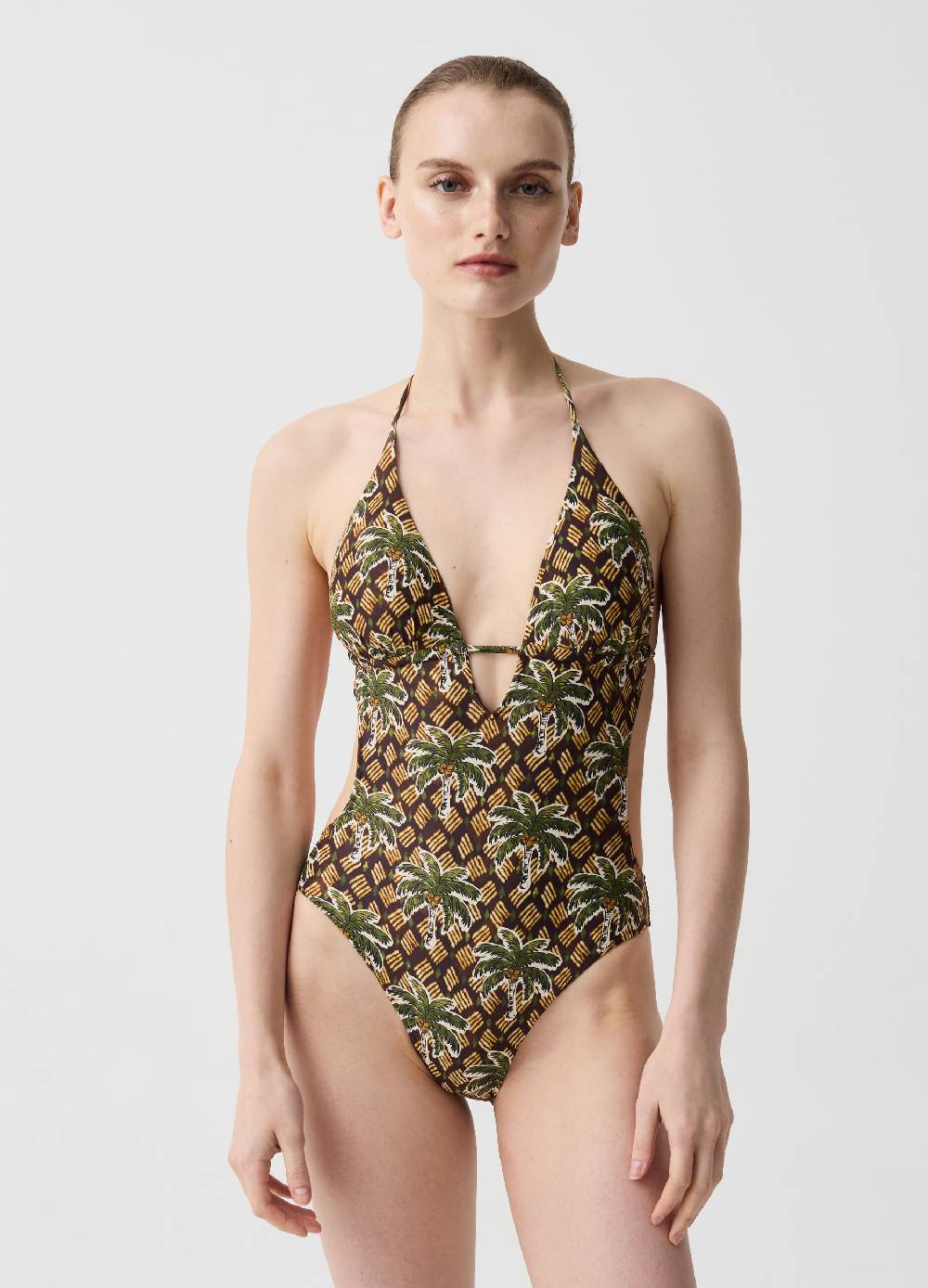 Ovs Costume intero con stampa palme Vendita calda