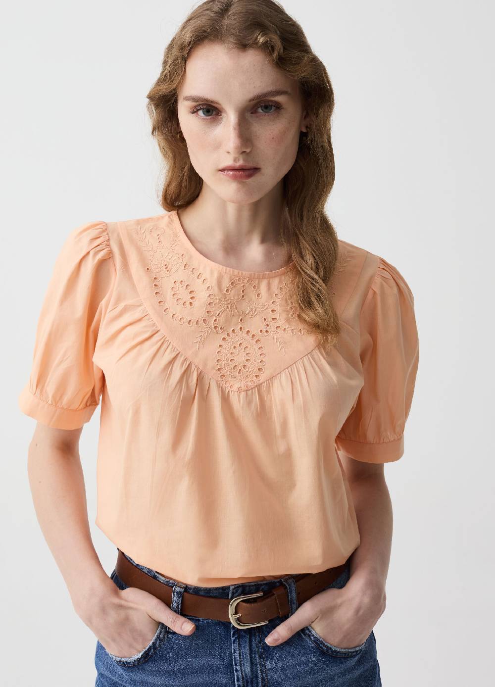 Ovs Blusa in cotone con inserto in sangallo Grandi sconti