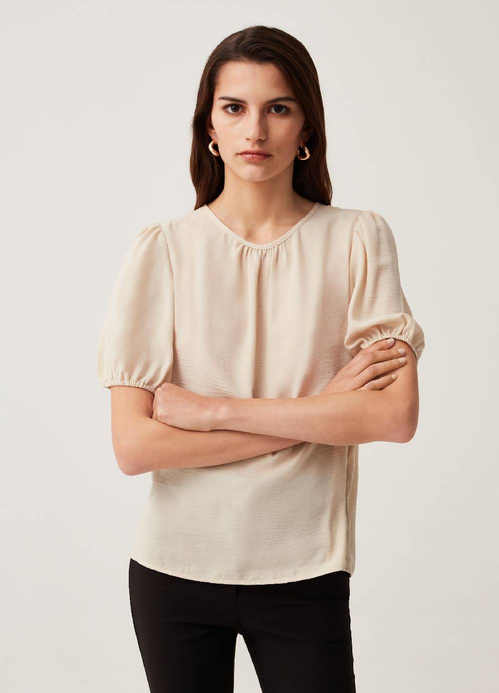 Ovs Blusa in crêpe con maniche a palloncino Discount Store per i nuovi prodotti