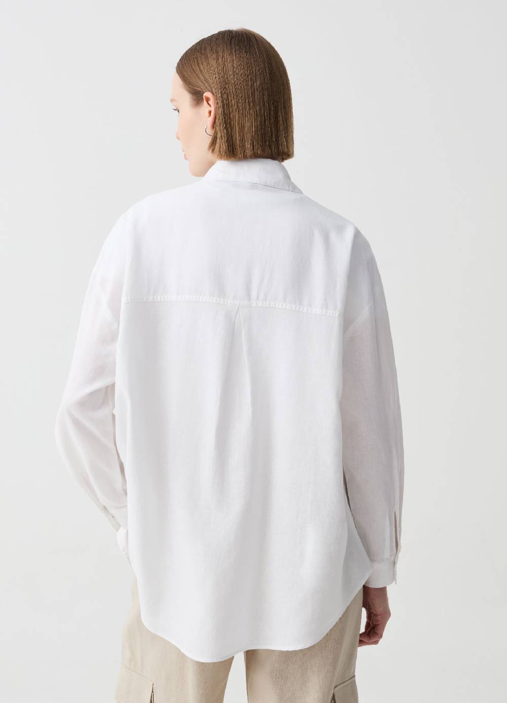 Ovs Camicia over in lino e viscosa con tasca Italia
