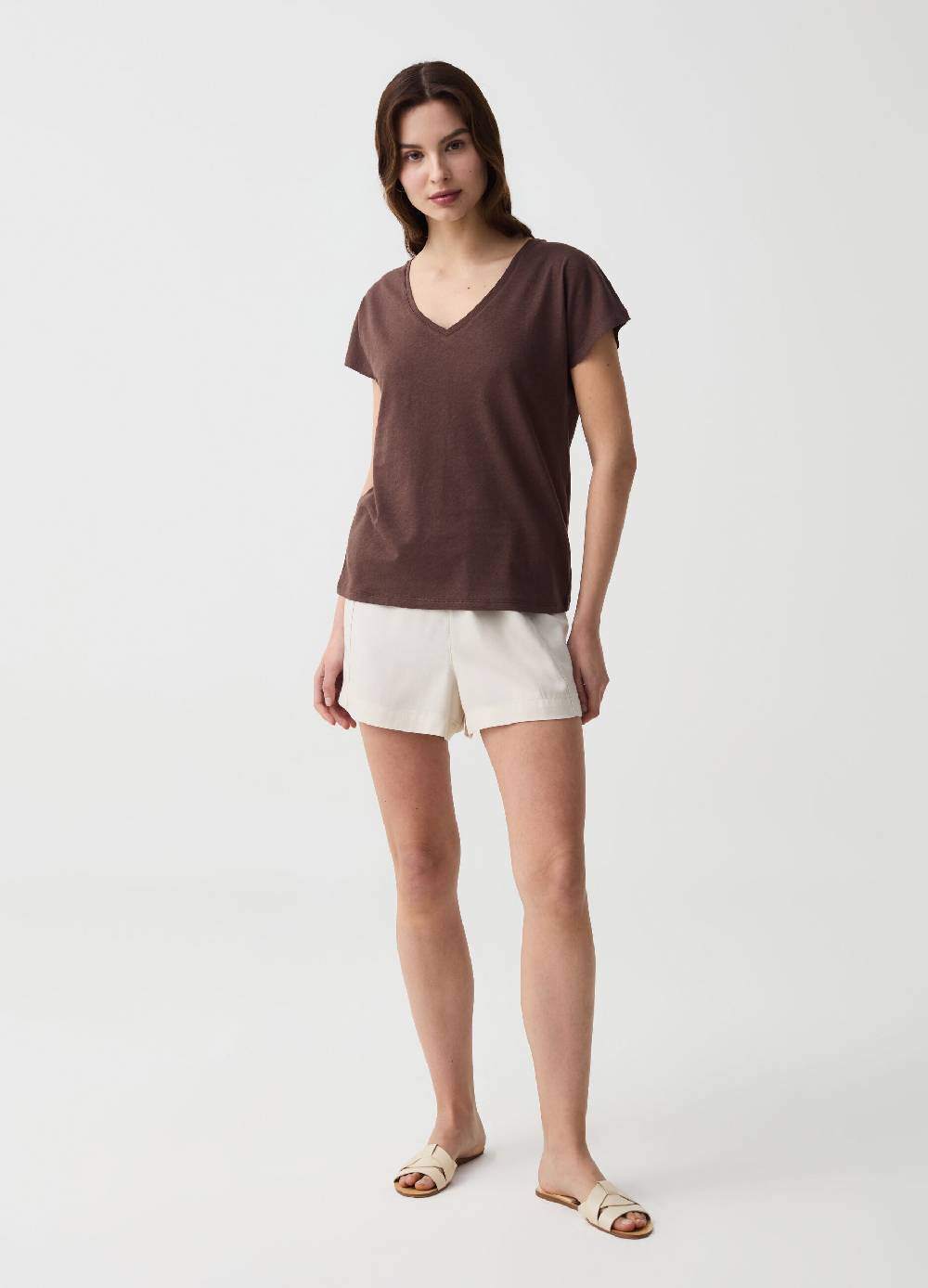 Ovs T-shirt in lino e cotone con scollo a V Nuovo