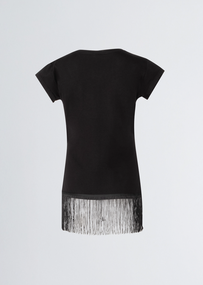 Paola T. T-shirt in cotone stretch con frange Novità