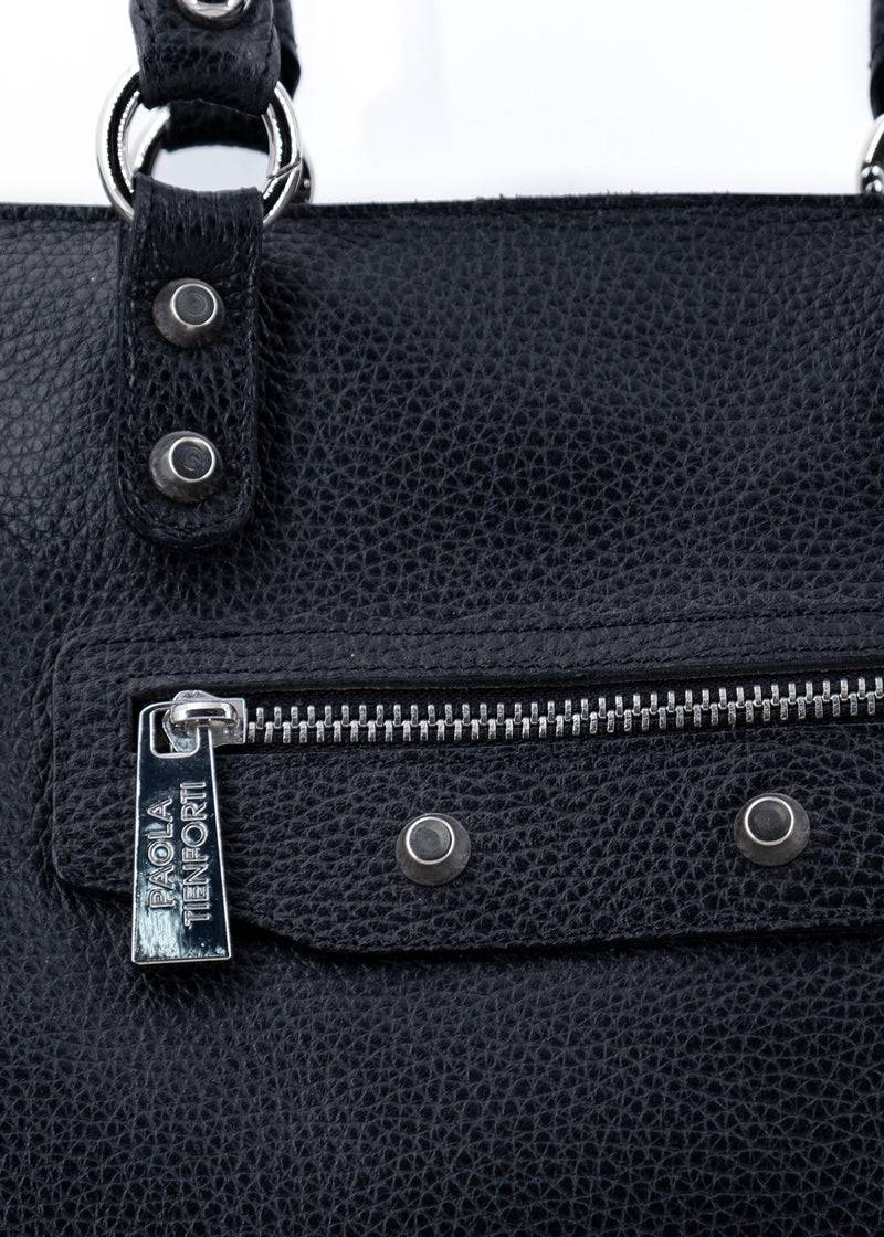 Paola T. Shopper in pelle morbida con dettagli argento Negozio
