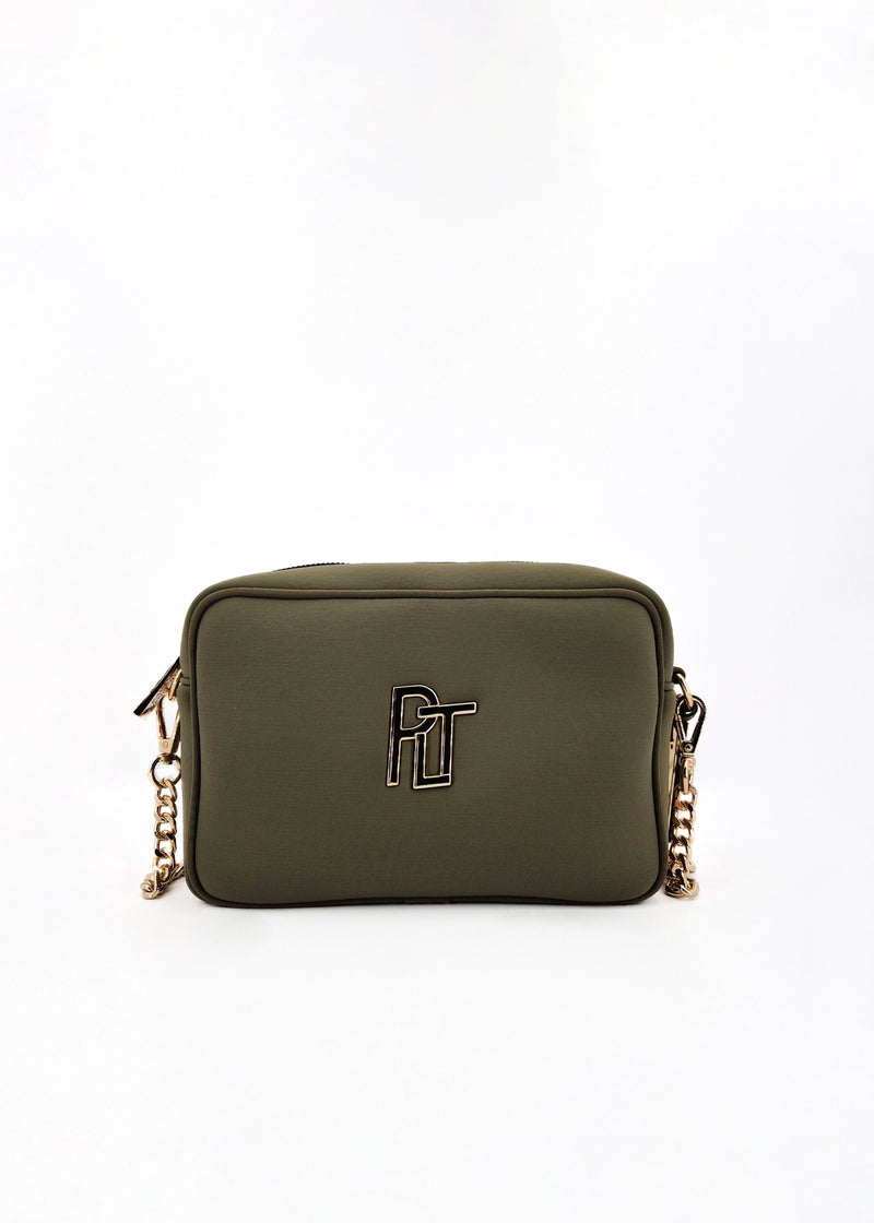 Paola T. Borsa a tracolla in neoprene con dettagli oro 2025