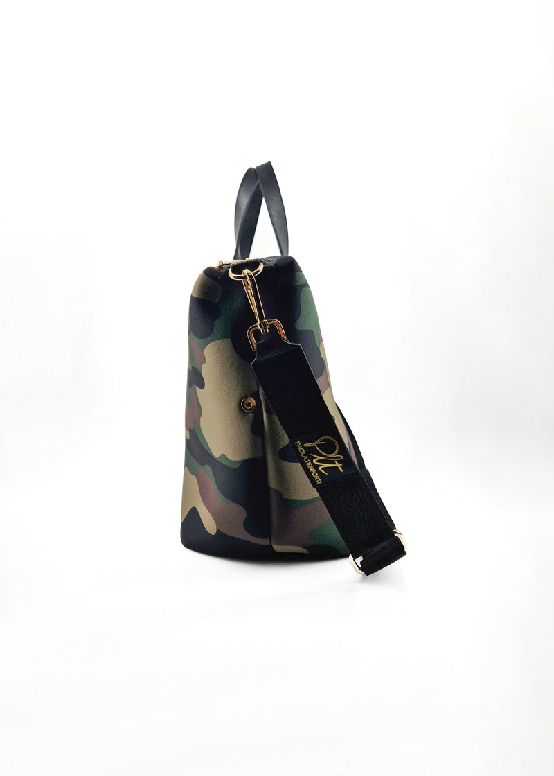 Paola T. Bauletto medium in neoprene camouflage con dettagli oro Enormi sconti