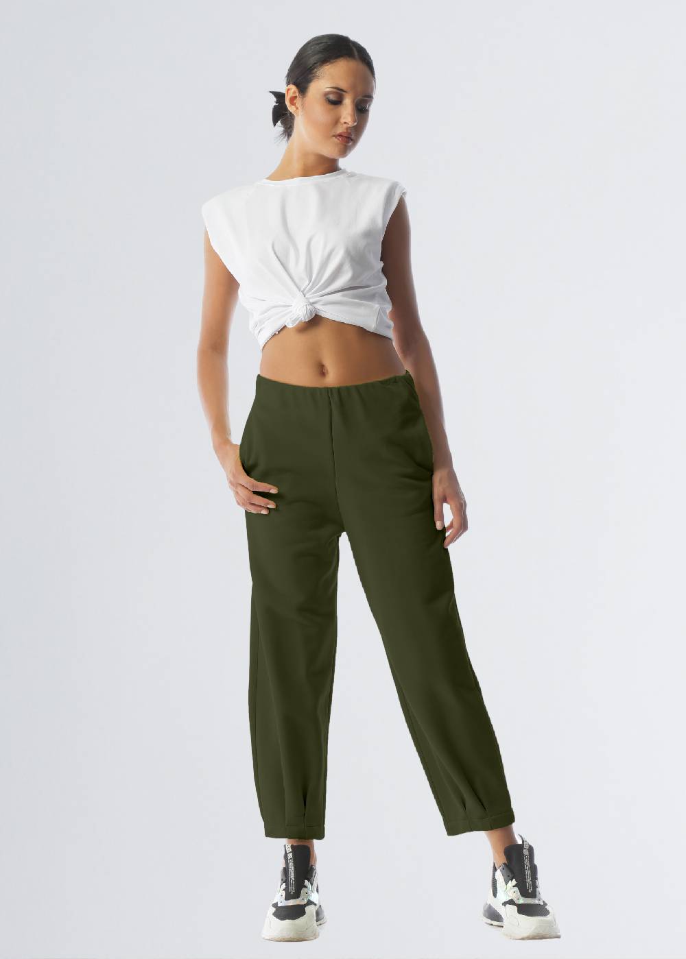 Paola T. Pantalone in cotone con pinces Promozione