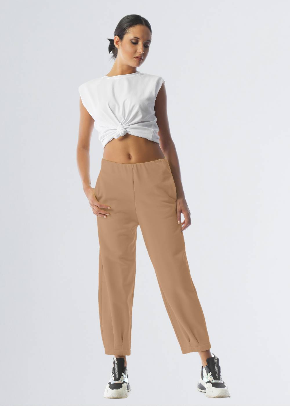 Paola T. Pantalone in cotone con pinces Spedizione Gratuita