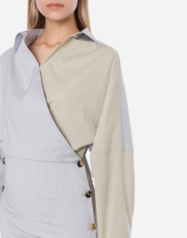 Philosophy Di Lorenzo Serafini Abito in taffetà stretch rigato con bottoni Promozione