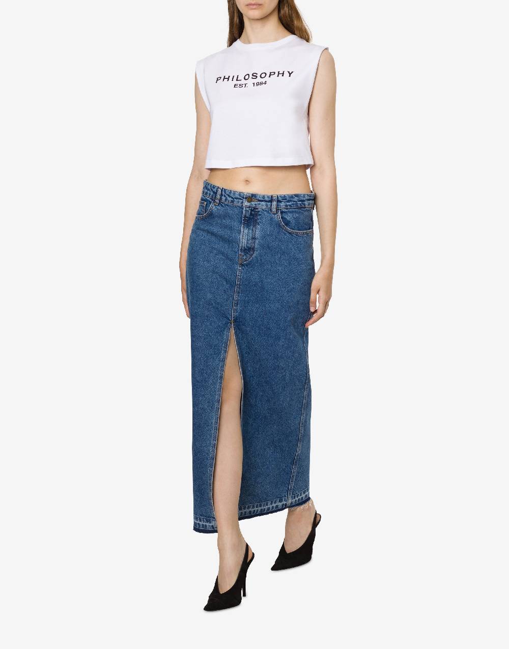 Philosophy Di Lorenzo Serafini Gonna in denim con spacco Qualità