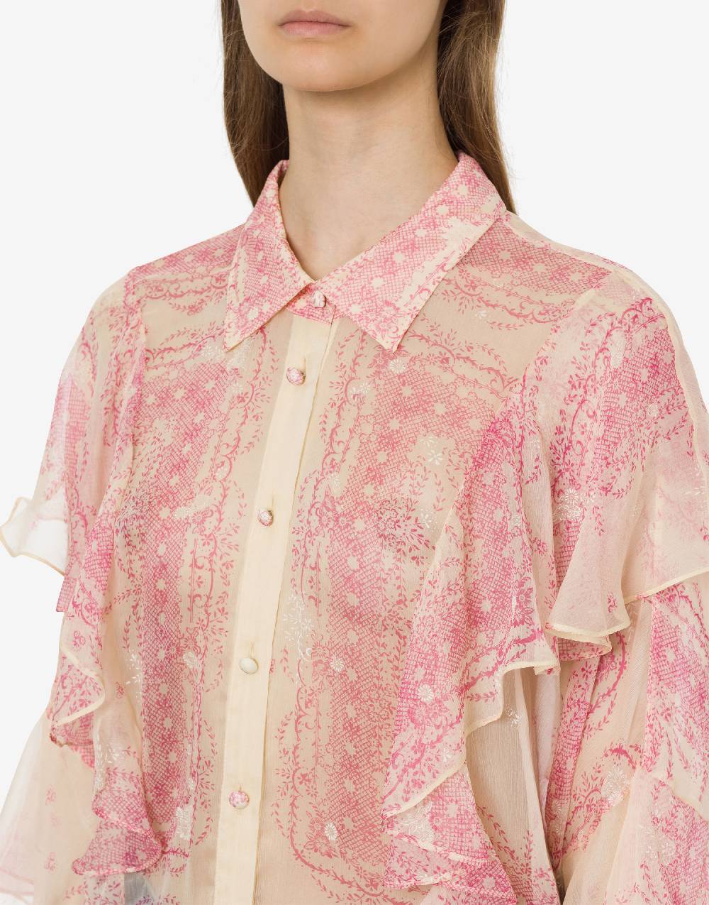 Philosophy Di Lorenzo Serafini Camicia in crépon di seta con volant Sottocosto