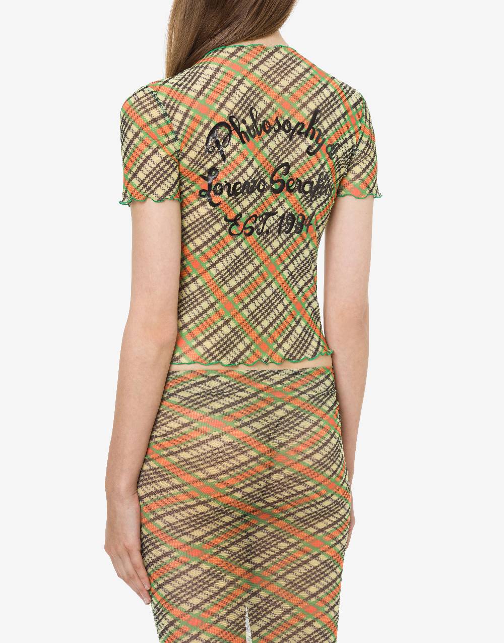 Philosophy Di Lorenzo Serafini T-shirt beachwear in tulle Check Vendita
