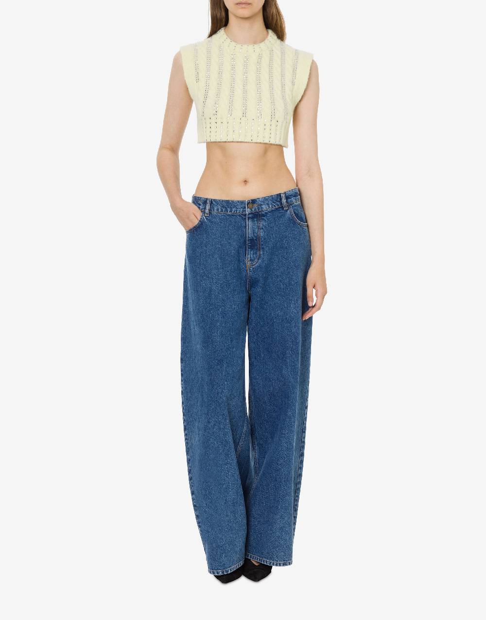 Philosophy Di Lorenzo Serafini Crop top in baby alpaca e lana con strass Acquista Ora