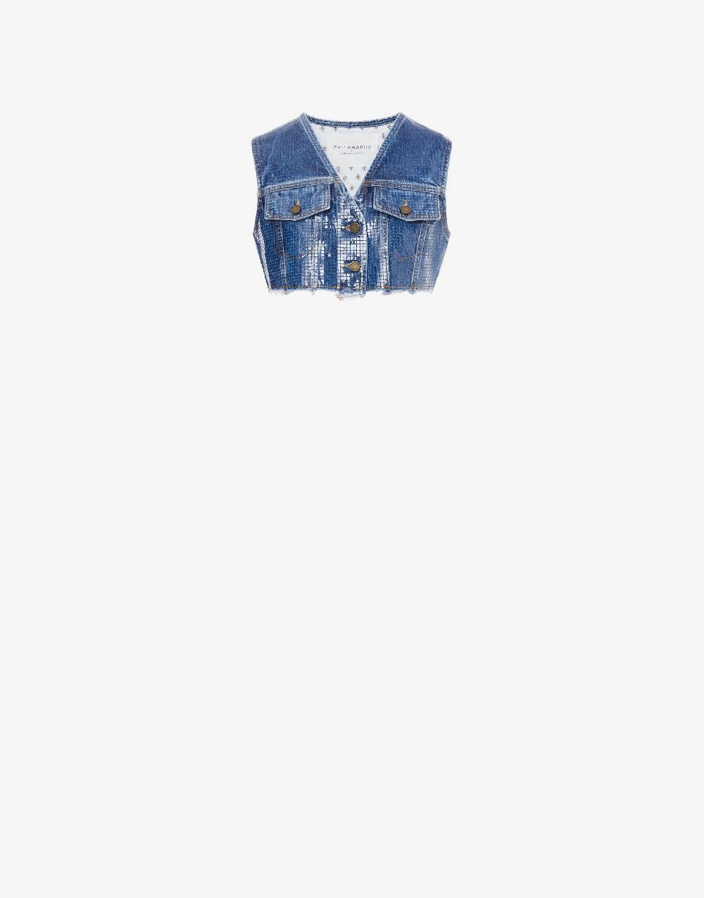 Philosophy Di Lorenzo Serafini Gilet crop in denim con paillettes Convenienza