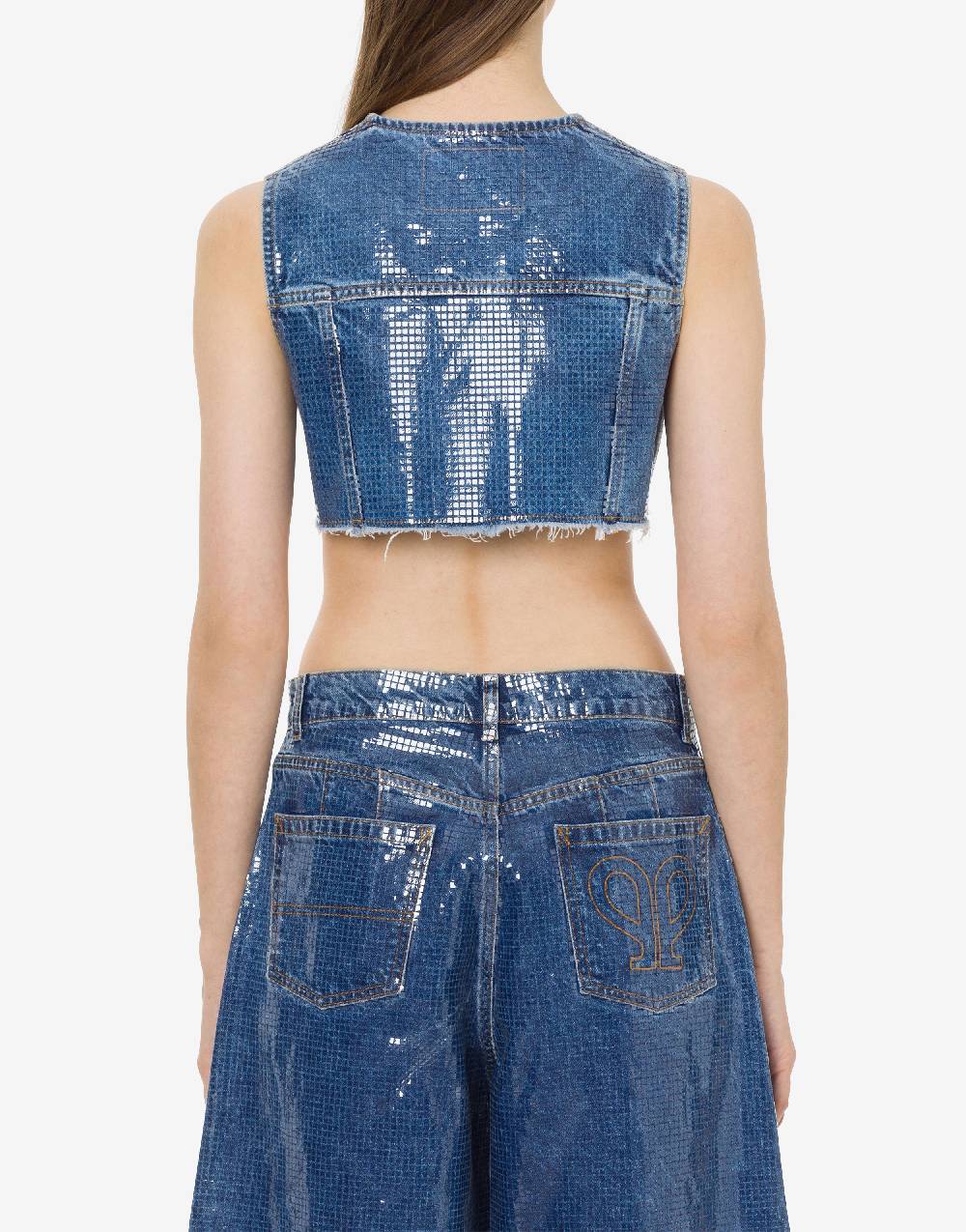 Philosophy Di Lorenzo Serafini Gilet crop in denim con paillettes Convenienza