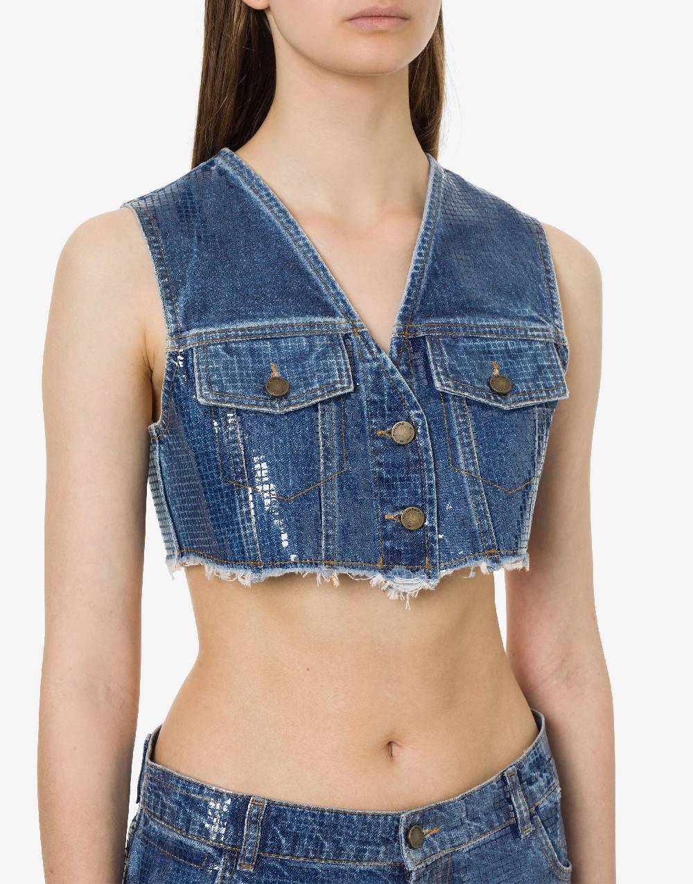 Philosophy Di Lorenzo Serafini Gilet crop in denim con paillettes Convenienza