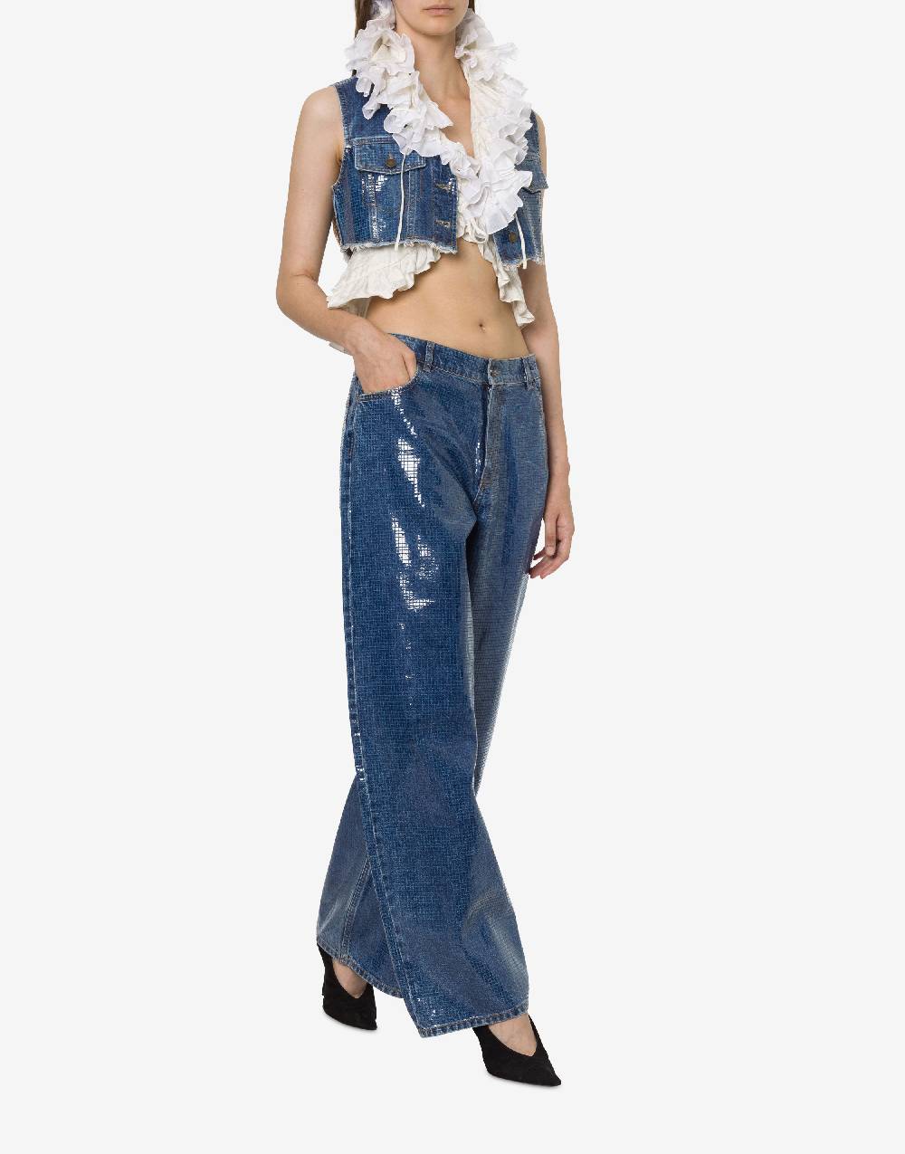 Philosophy Di Lorenzo Serafini Gilet crop in denim con paillettes Convenienza
