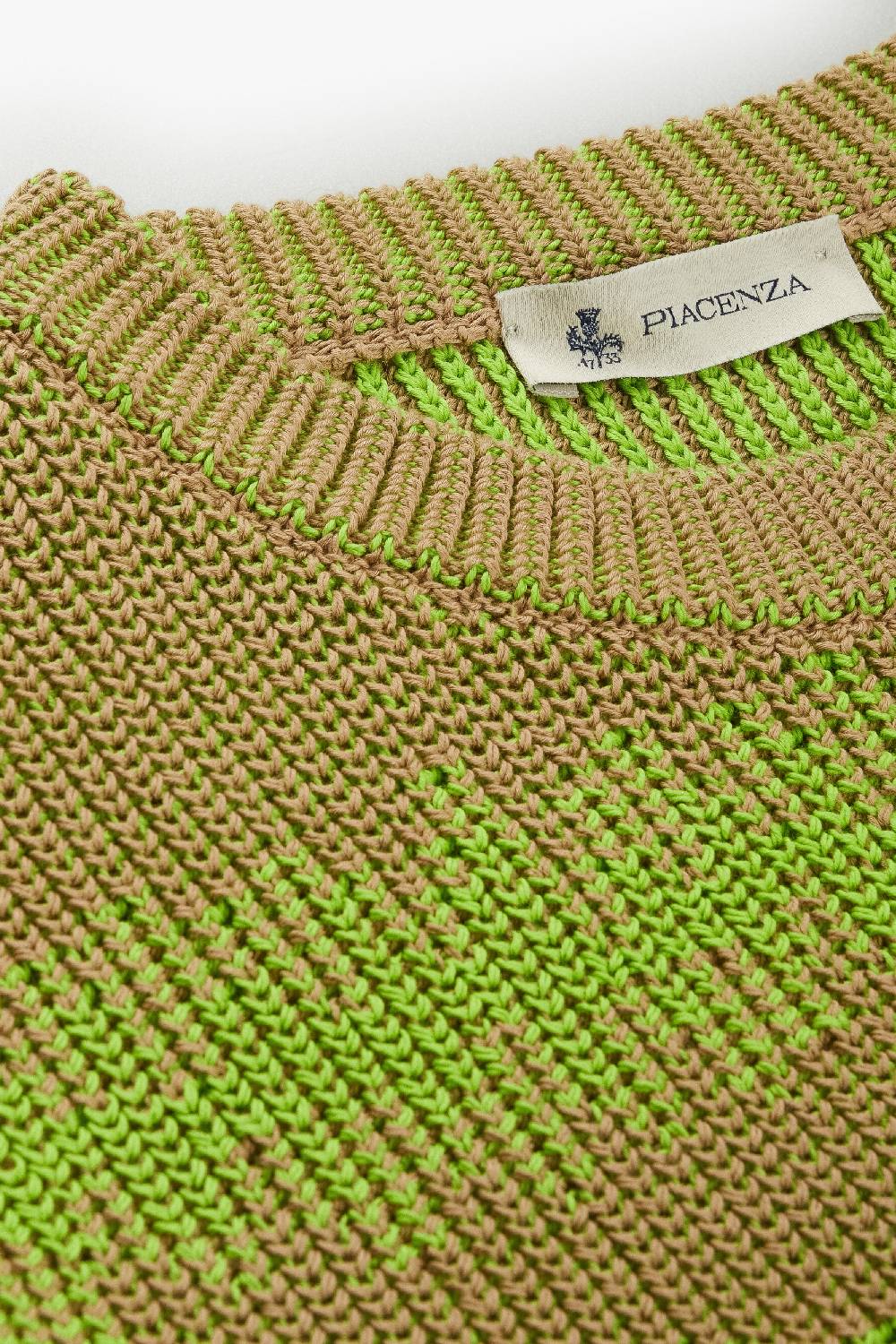 Piacenza 1733 Maglione ikat striped cob naturale e verde fluo Nuovo