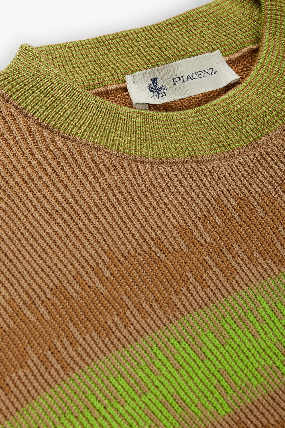 Piacenza 1733 Maglia maniche lughe ikat striped rib verde fluo e naturale Qualità