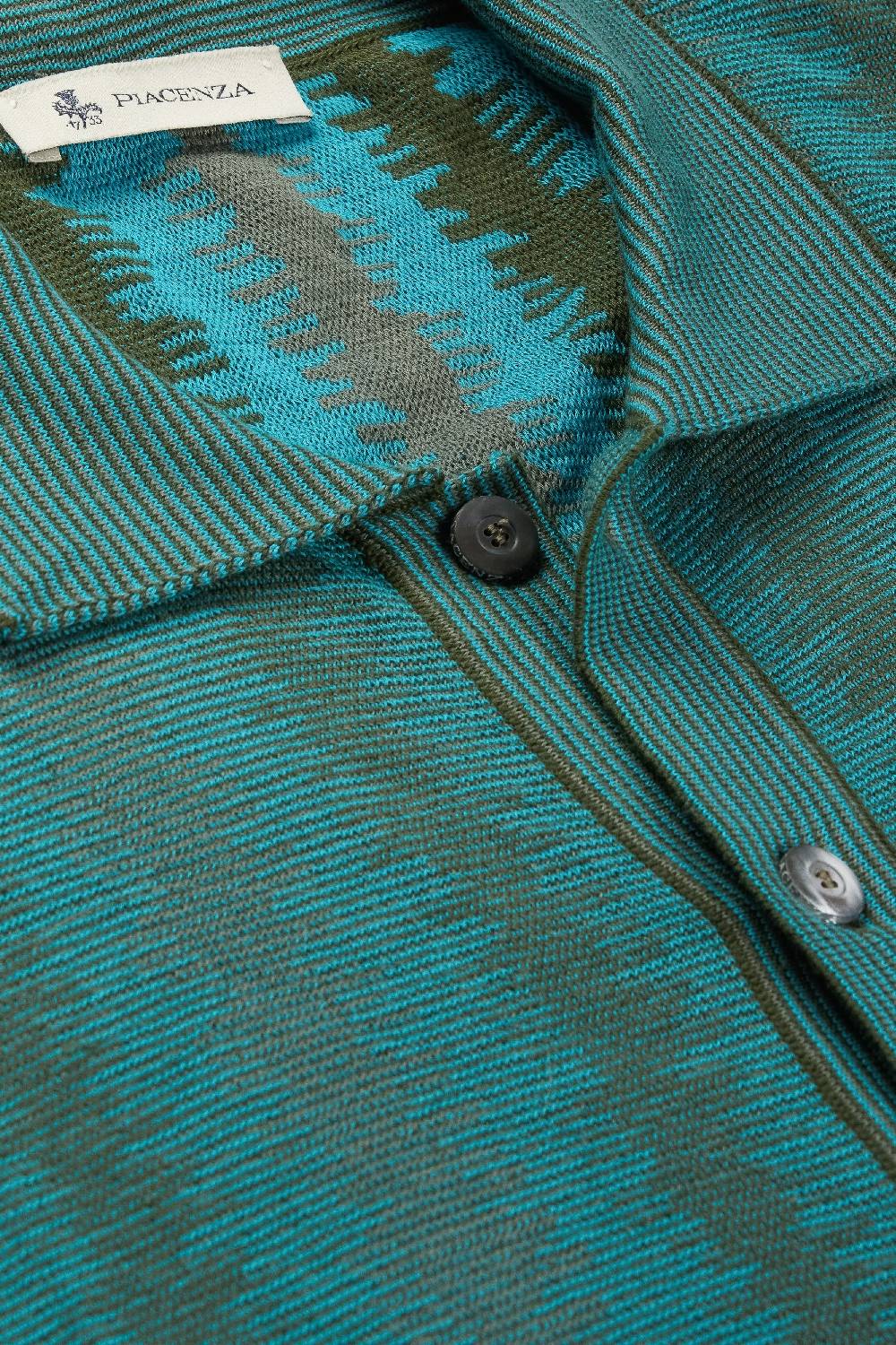 Piacenza 1733 Camicia maniche corte ikat vertical stripe verde e azzurro Promozione Limitata