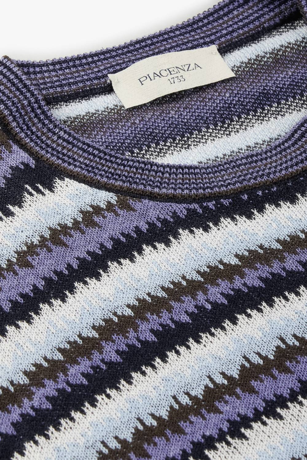 Piacenza 1733 Maglia maniche corte ikat stripe jacquard azzurro e marrone Moda