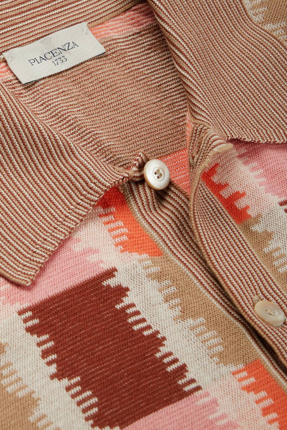 Piacenza 1733 Camicia maniche corte fil a fil ikat plaid jacquard rosa, naturale e bruciato Offerta