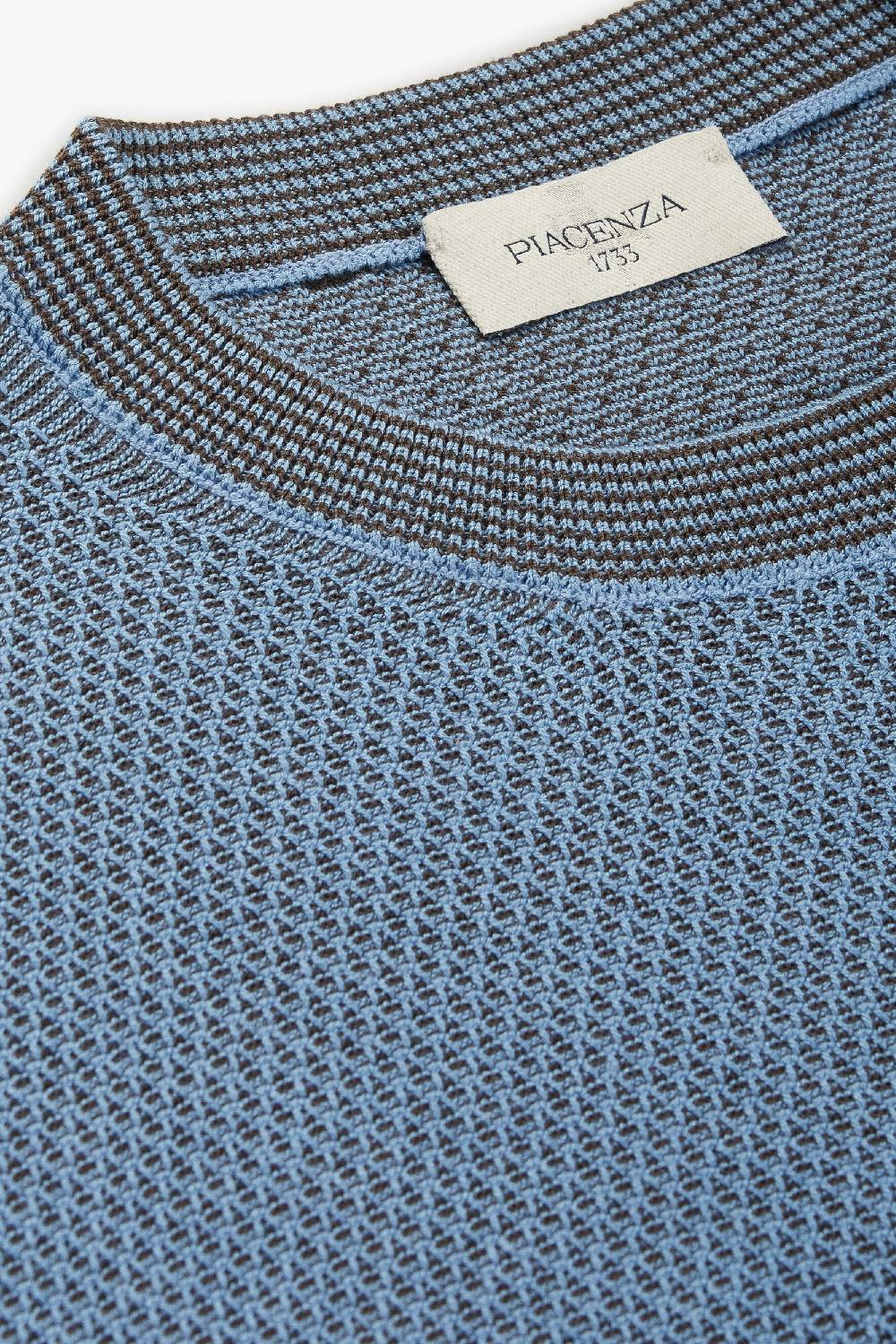 Piacenza 1733 Maglia maniche lunghe two tone slip azzurro e marrone Outlet