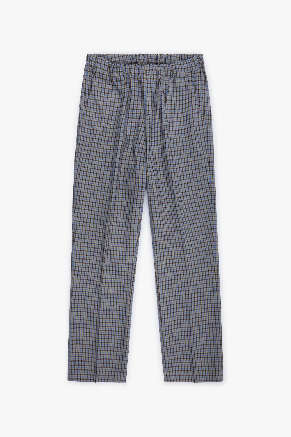 Piacenza 1733 Pantalone micro check azzurro e marrone Presa