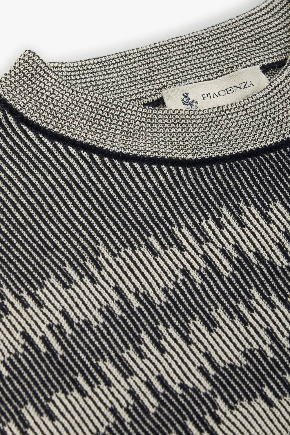 Piacenza 1733 Maglia maniche lunghe ikat striped rib blu e bianco Nuovo