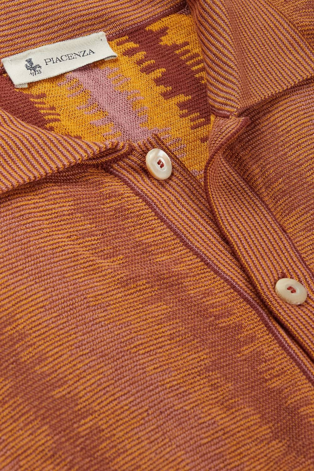 Piacenza 1733 Camicia maniche corte ikat vertical stripe senape e vinaccia Consegna Veloce