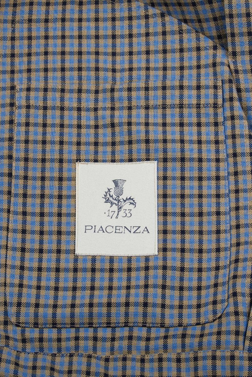 Piacenza 1733 Giacca collo camicia zip micro check azzurro e marrone Presa