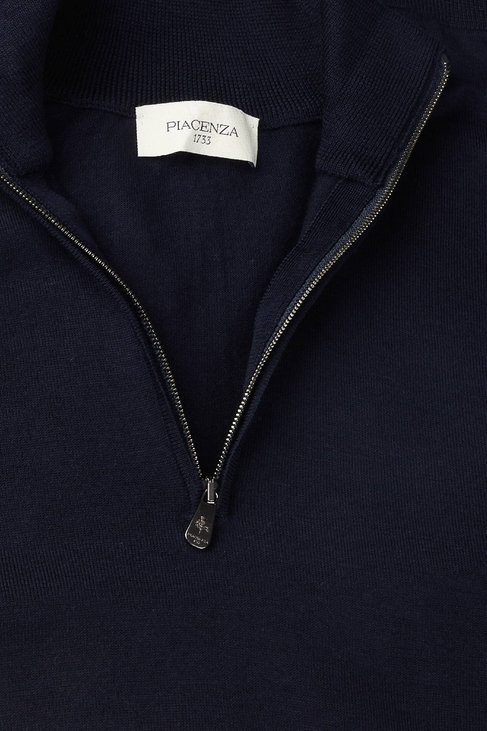 Piacenza 1733 Lupetto Zip lana merino super fine blu Sottocosto