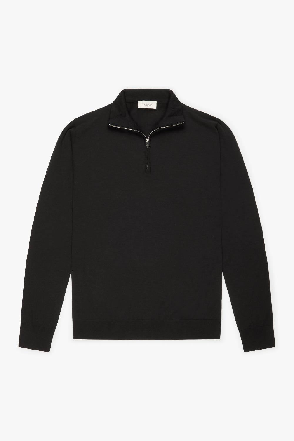 Piacenza 1733 Lupetto Zip lana merino super fine nero Sconto