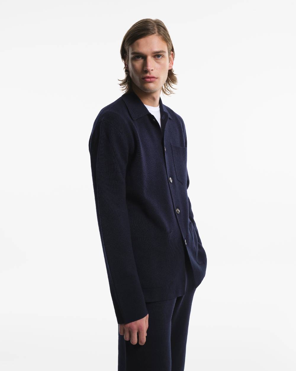 Piacenza 1733 Camicia in Lana blu In Vendita