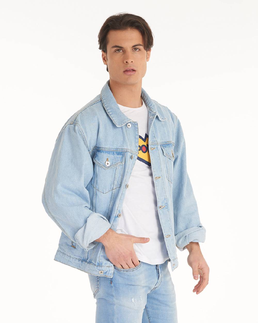 Pop84 Giubbino jeans over fit lavaggio chiaro Affare Del Giorno