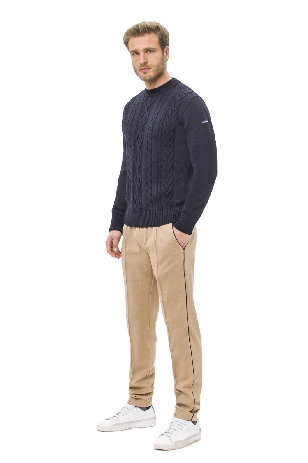 Green Coast Maglione girocollo blu a trecce green coast modern fit Promozione Limitata