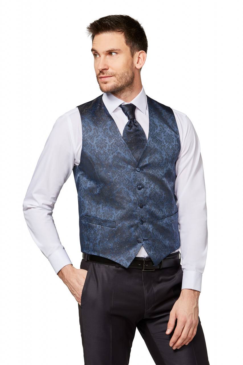 Digel Panciotto gilet blu completo di cravatta e pochette digel cerimonia Outlet