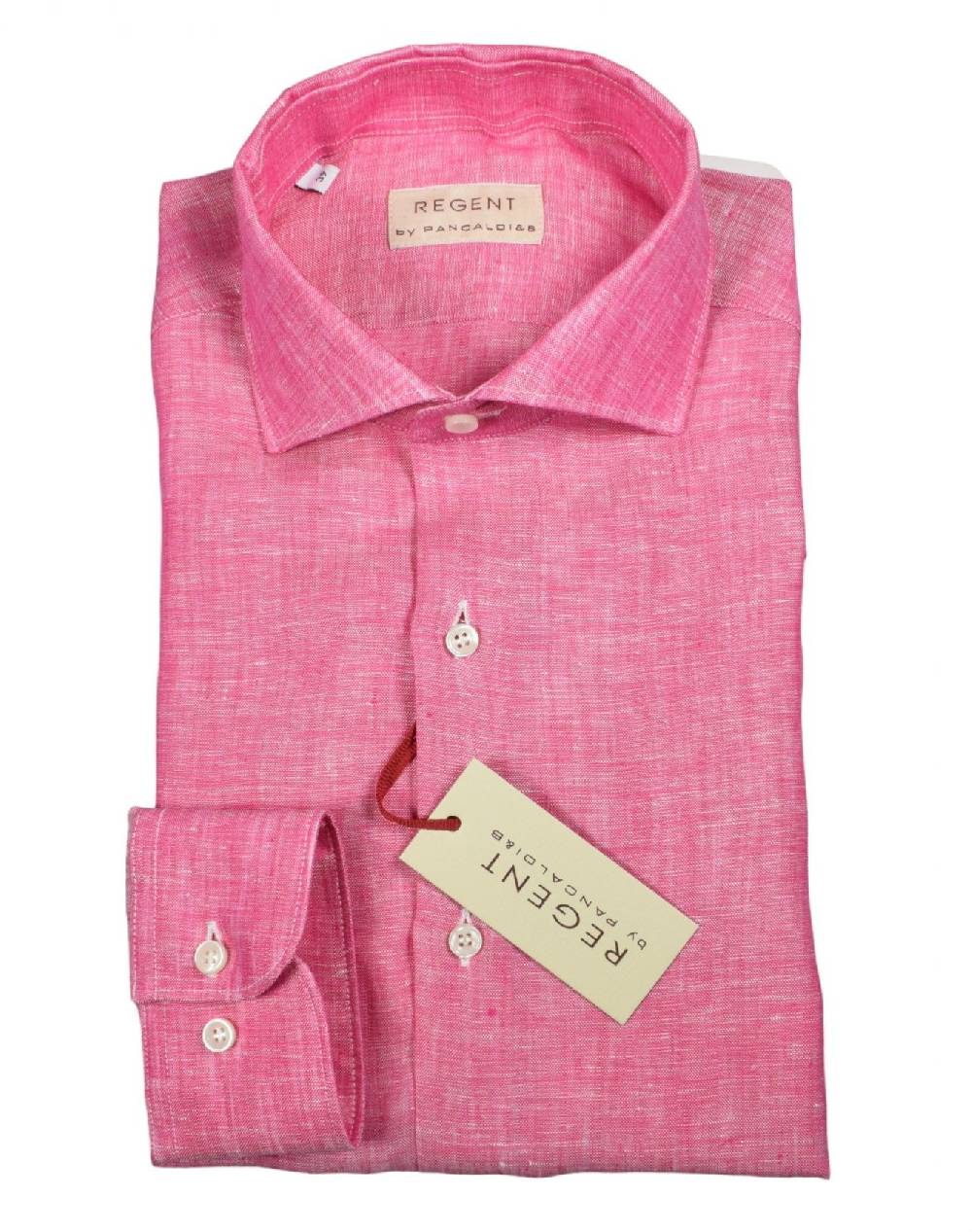 Regent by Pancaldi Camicia pancaldi corallo slim fit in puro lino collo alla francese Vendita Calda